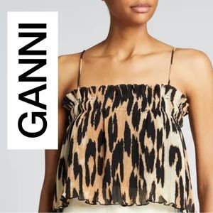 Ganni Leopard Print Crop Top - Black and Tan